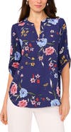 Chaus Floral Print Roll Tab Top