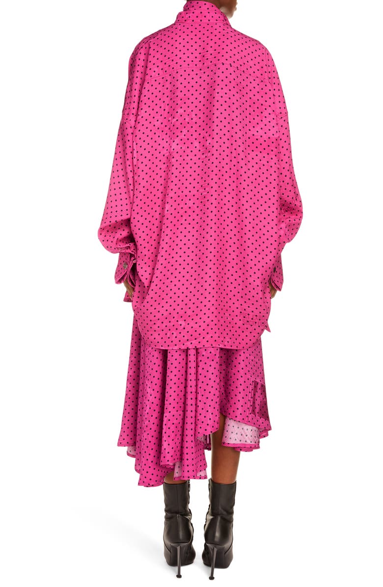 Balenciaga Polka Dot Print Newspaper Jacquard Tie Neck Tuxedo Blouse, Alternate, color, 