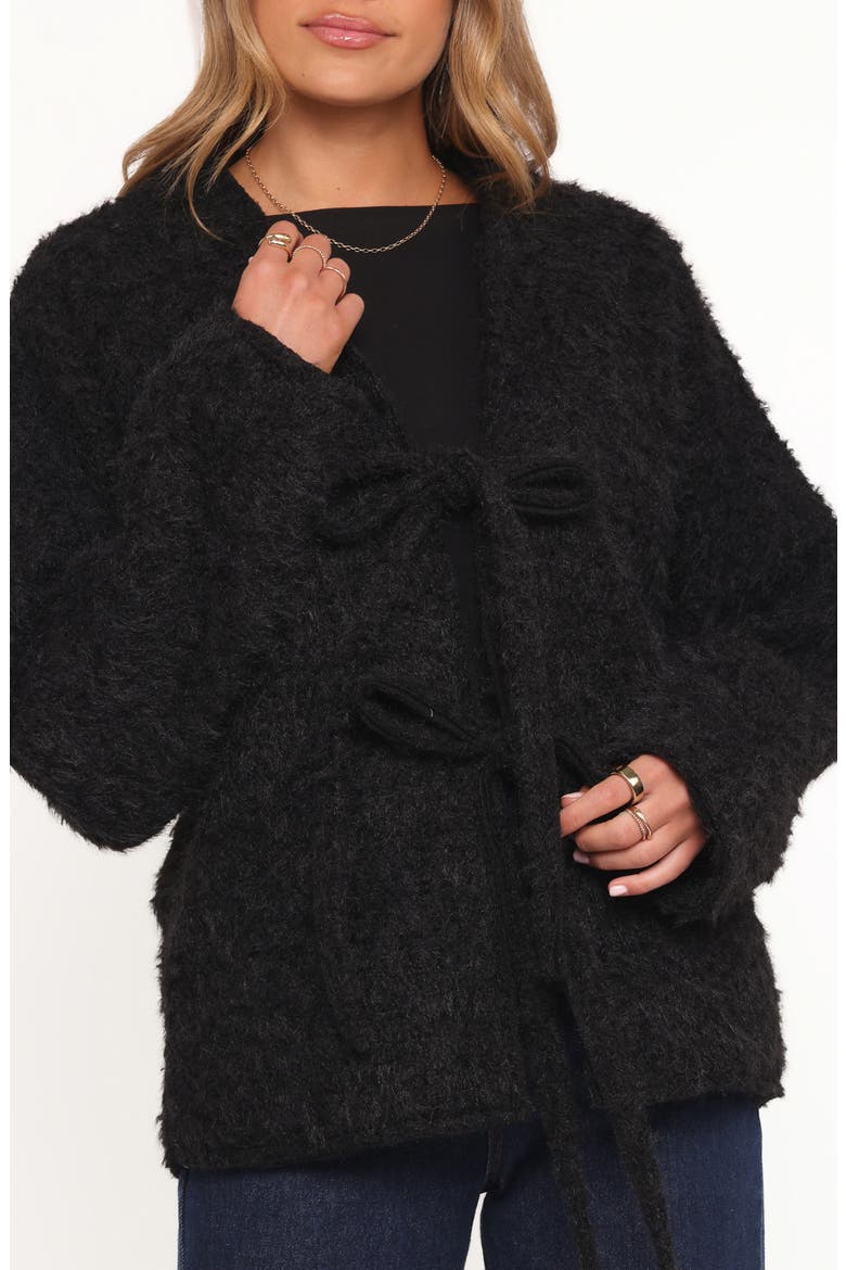 Kimmy Bow Oversize Cardigan, Alternate, color, BLACK