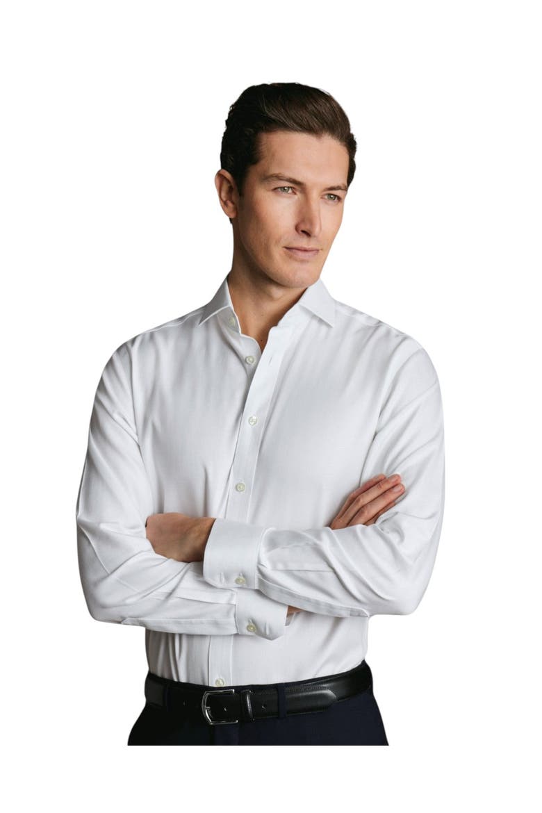 Non-iron Cutaway Collar Slim Fit Herringbone Shirt, Main, color, White