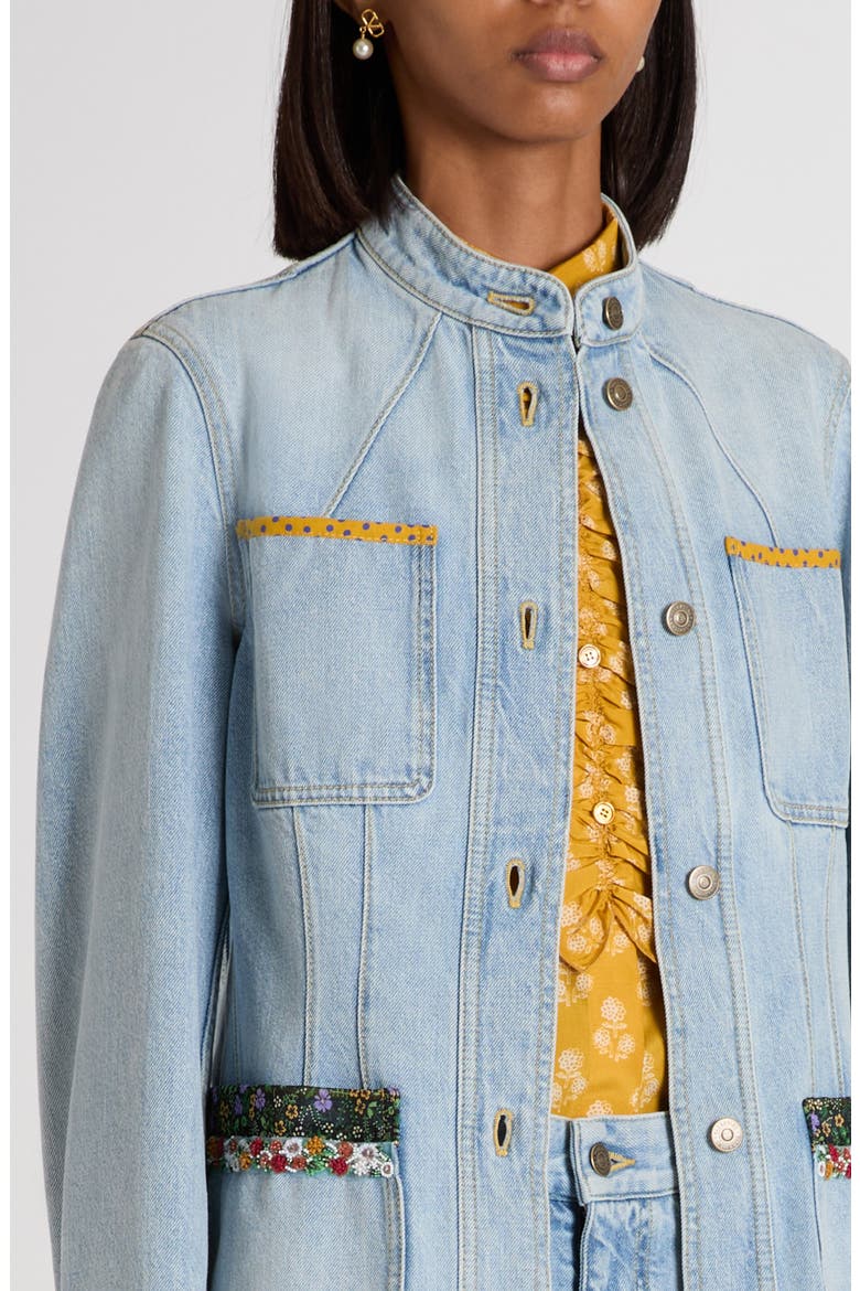 Contrast Border Denim Jacket, Alternate, color, DENIM