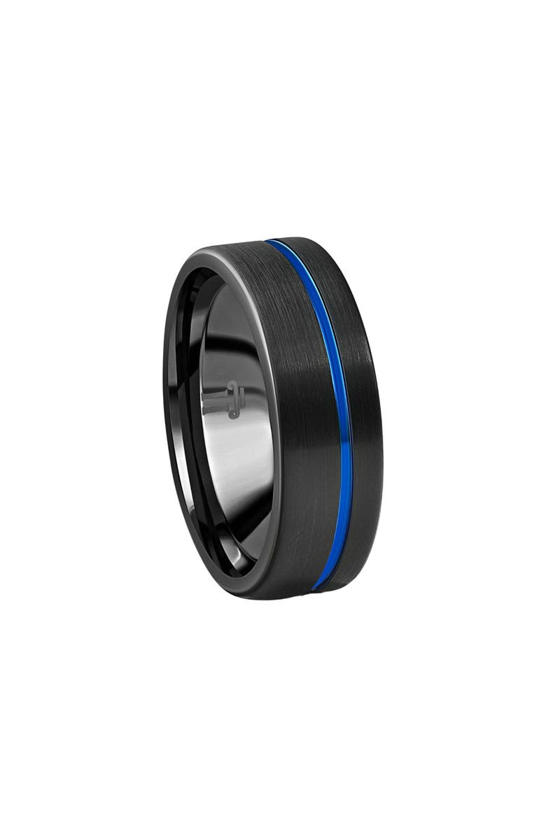 Bliss Diamond Men's Black & Blue Inlay Tungsten Ring Brushed Ring 8mm Wedding Band, Alternate, color,