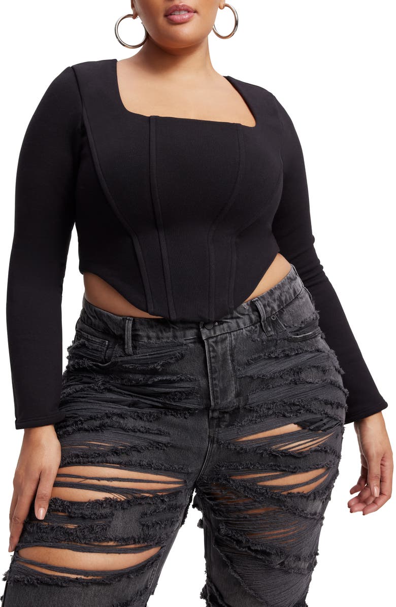 Good American Square Neck Corset Terry Cloth Top, Alternate, color,