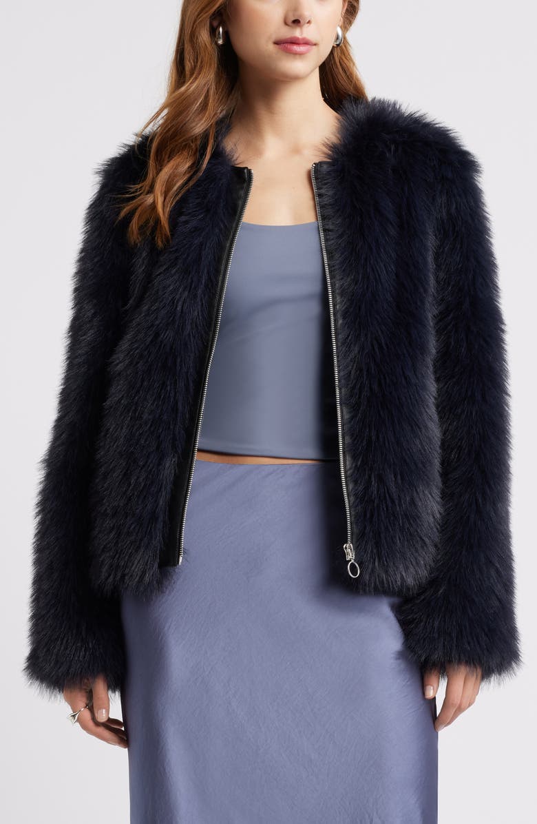 Open Edit Faux Fur Crop Jacket, Main, color,