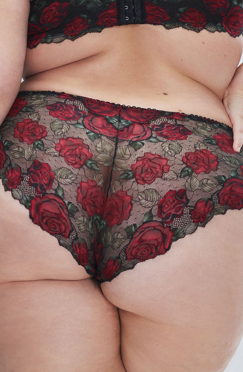 SAVAGE X FENTY Les Roses Hipster Briefs, Alternate, color, Black Caviar