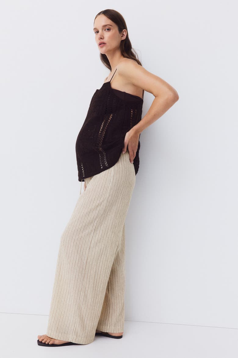 Mama Textured Drawstring Trousers, Alternate, color, Light beige/striped