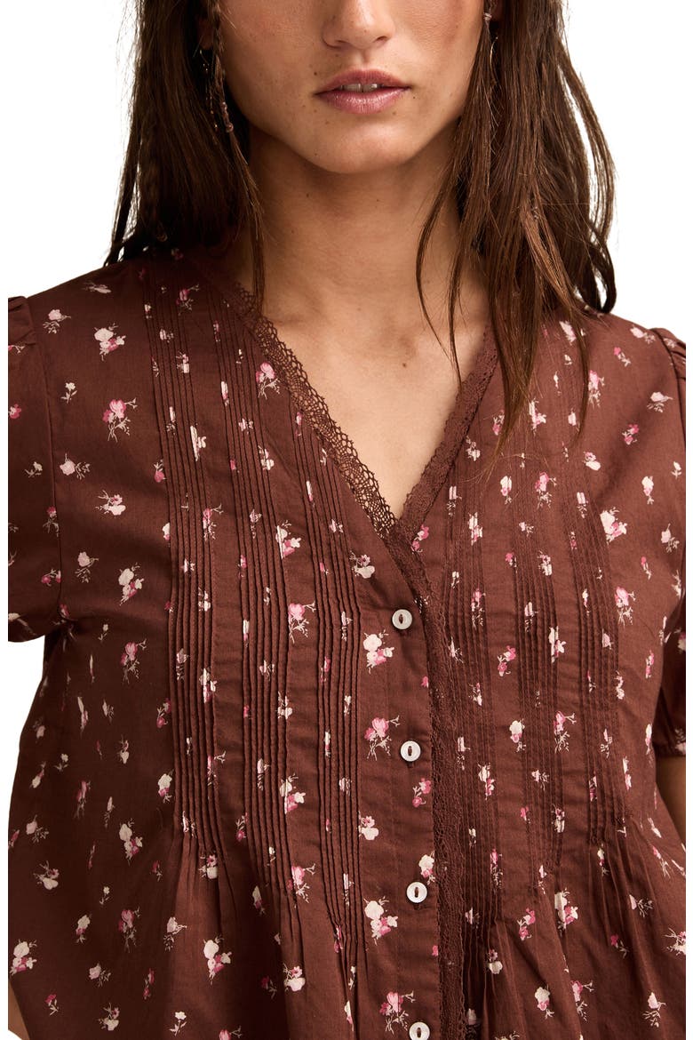 Pintuck Top, Alternate, color, BROWN FLORAL