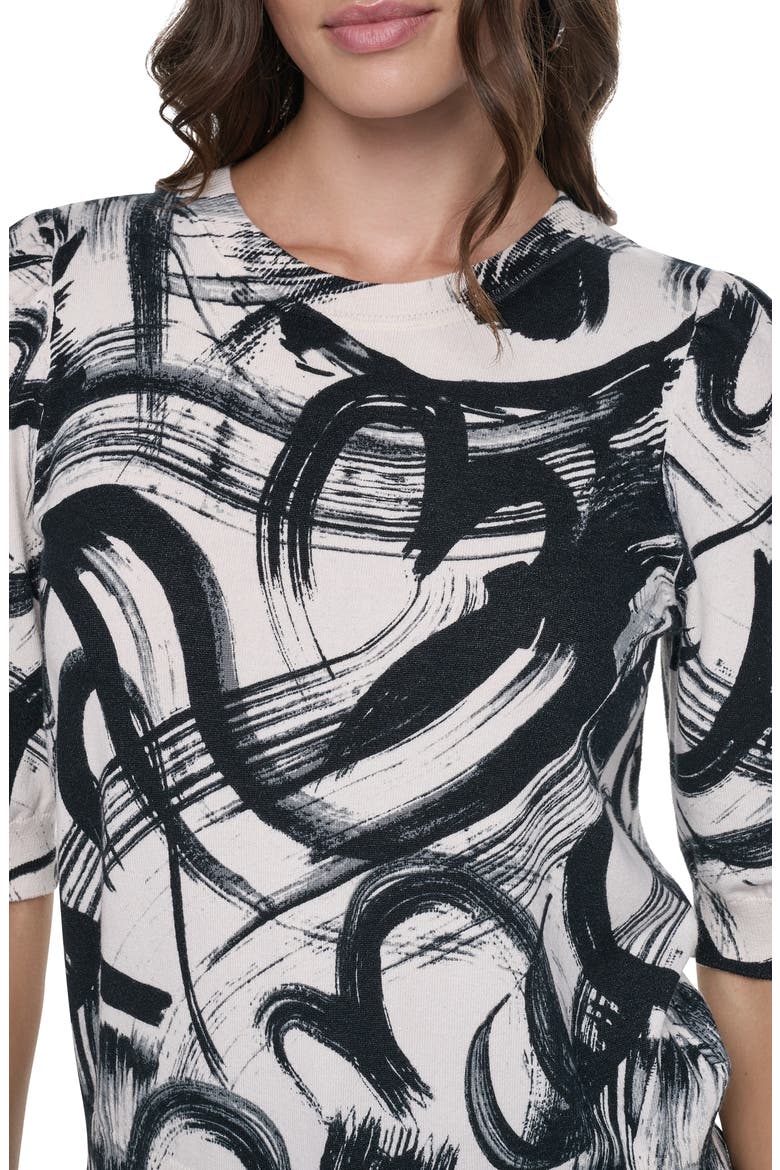 Brushstroke Pattern Short Sleeve Sweater, Alternate, color, IVORY HEART
