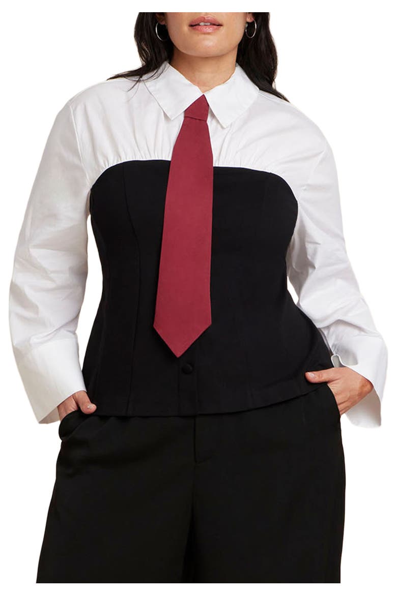Bustier Button Up Twofer, Main, color, BLACK WHITE