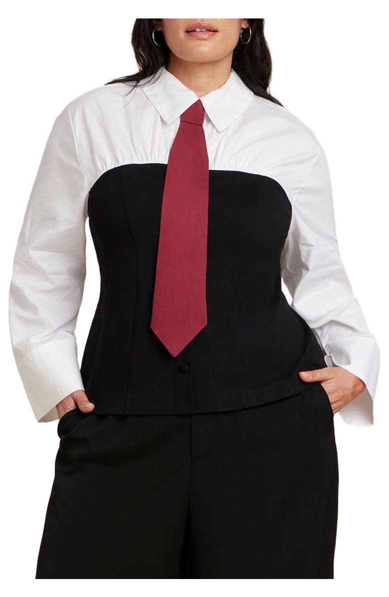 ELOQUII Bustier Button Up Twofer, Main, color, Black White