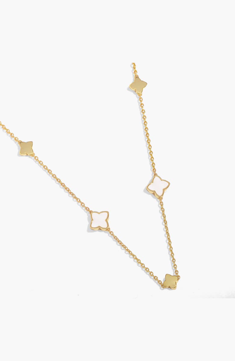 A Littles & Co Style Stories Mother Of Pearl Clover Necklace In Gold-Tone Plating, Main, color, Metallic Gold