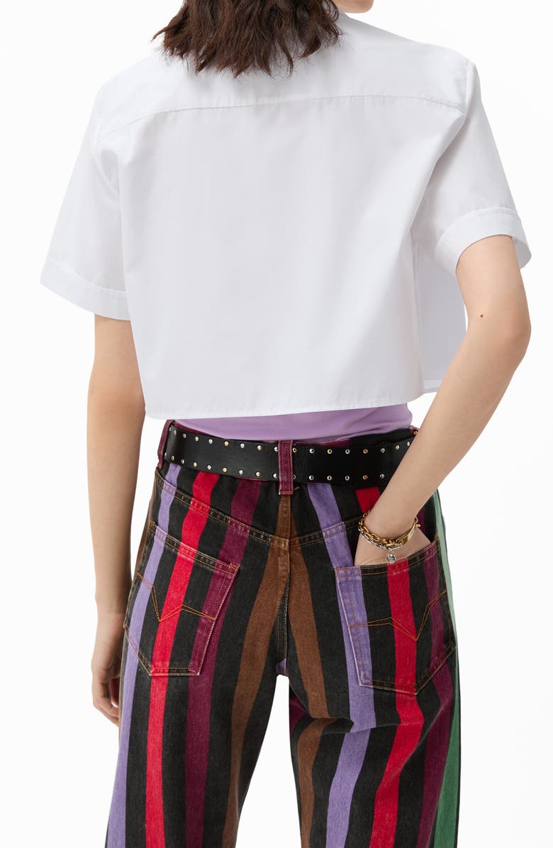 Versace Medusa Embroidered Cotton Poplin Crop Camp Shirt, Alternate, color, 1W000-Optical White