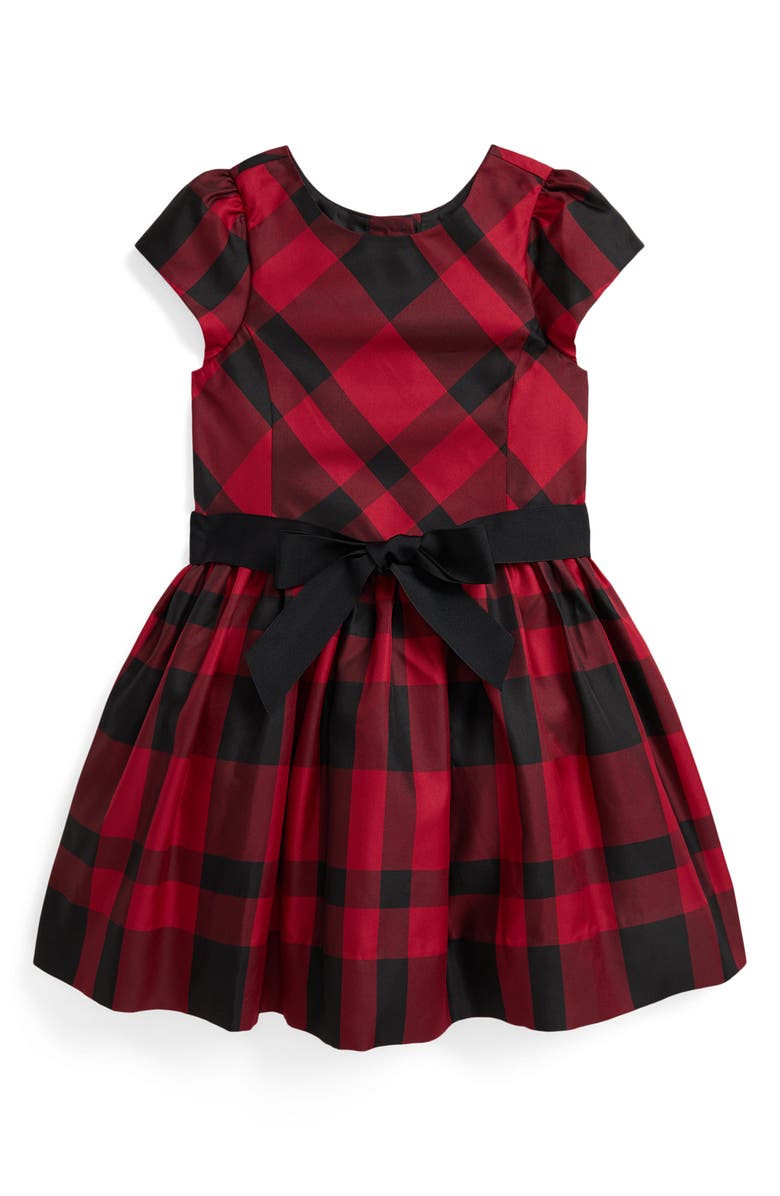 Polo Ralph Lauren Kids' Plaid Taffeta Party Dress, Main, color, Red Black