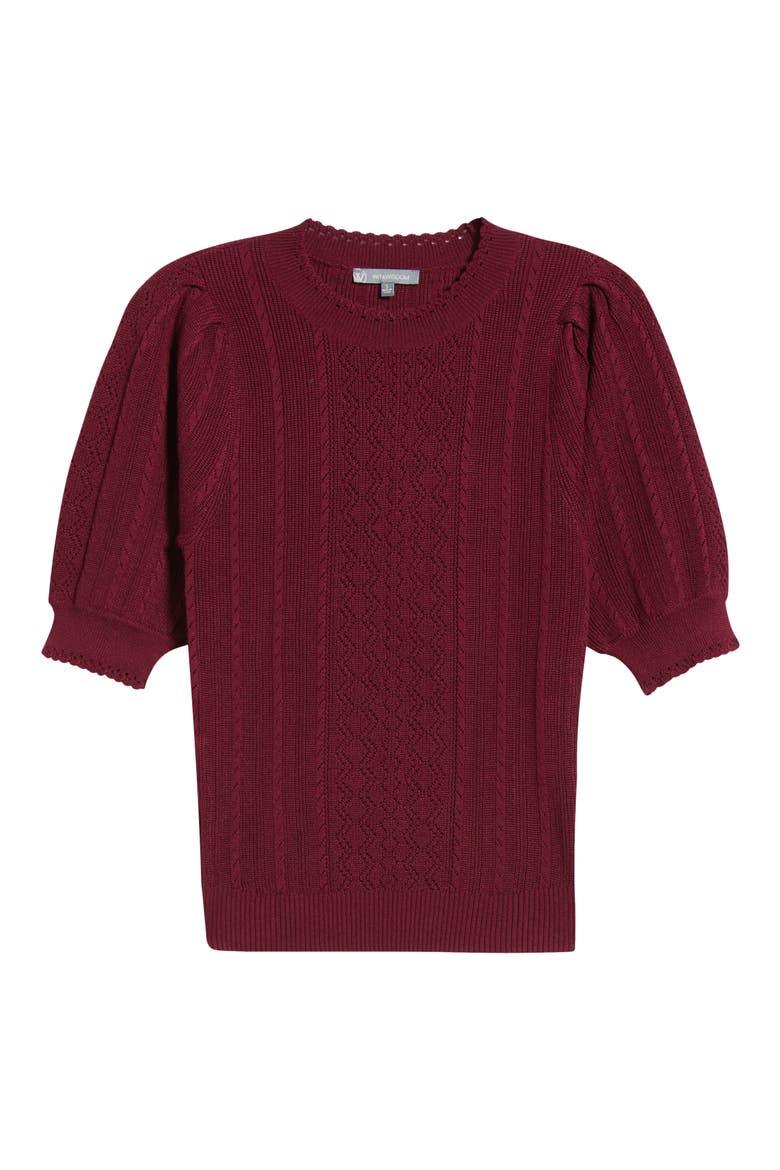 Pointelle Elbow Sleeve Sweater, Alternate, color, WILD PLUM