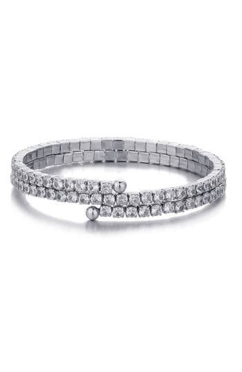 Adornia Silver Plated Coil Stretch Crystal Tennis Wrap Bracelet In Metallic