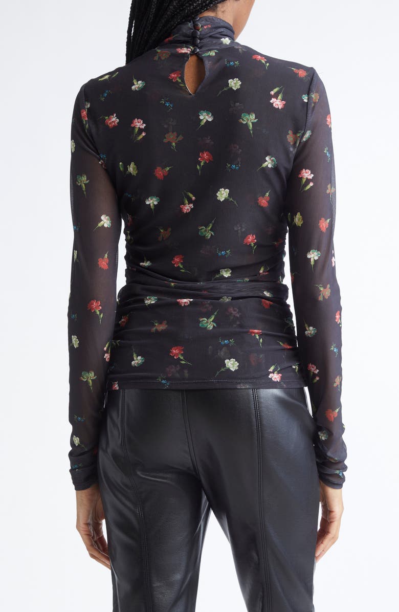 Cinq à Sept Floral Print Mesh Mock Neck Shirt, Alternate, color, Black Multi