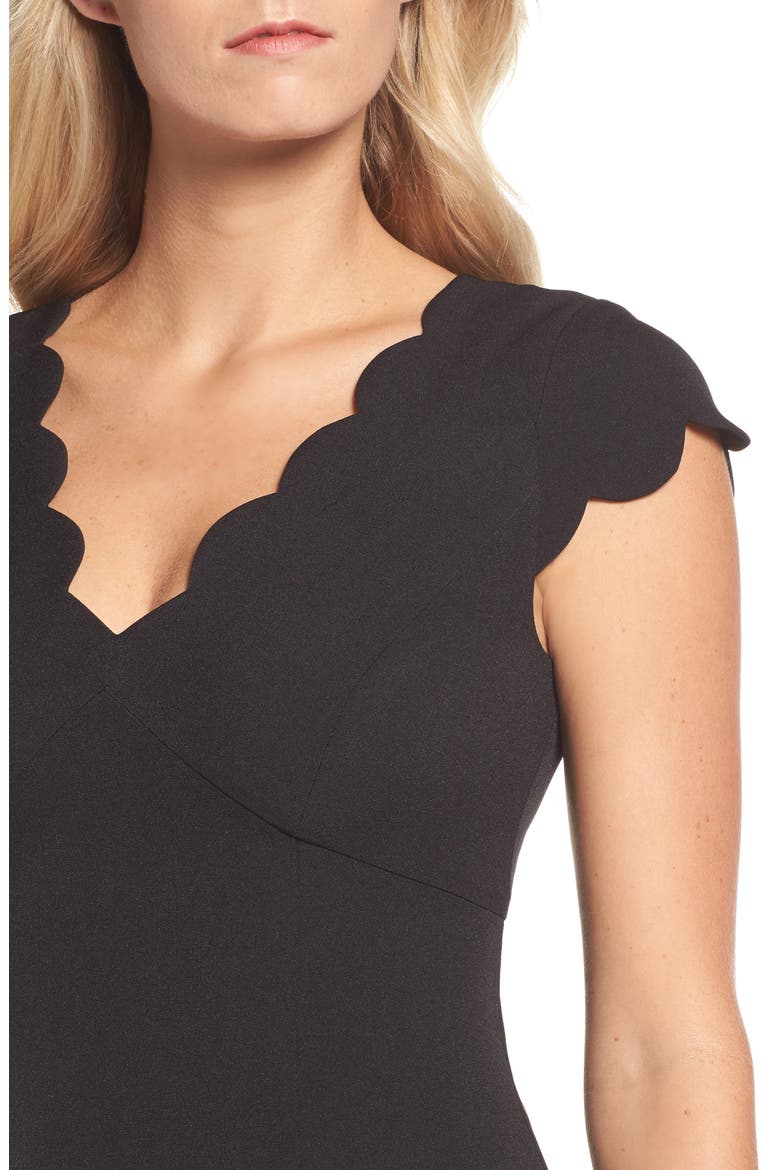Scalloped Crepe Sheath Dress, Alternate, color, BLACK