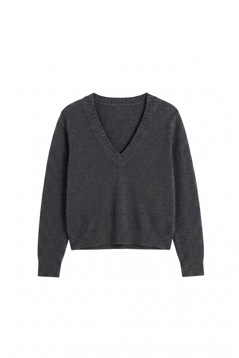 Wool-Cashmere V-Neck Sweater, Alternate, color, Grey