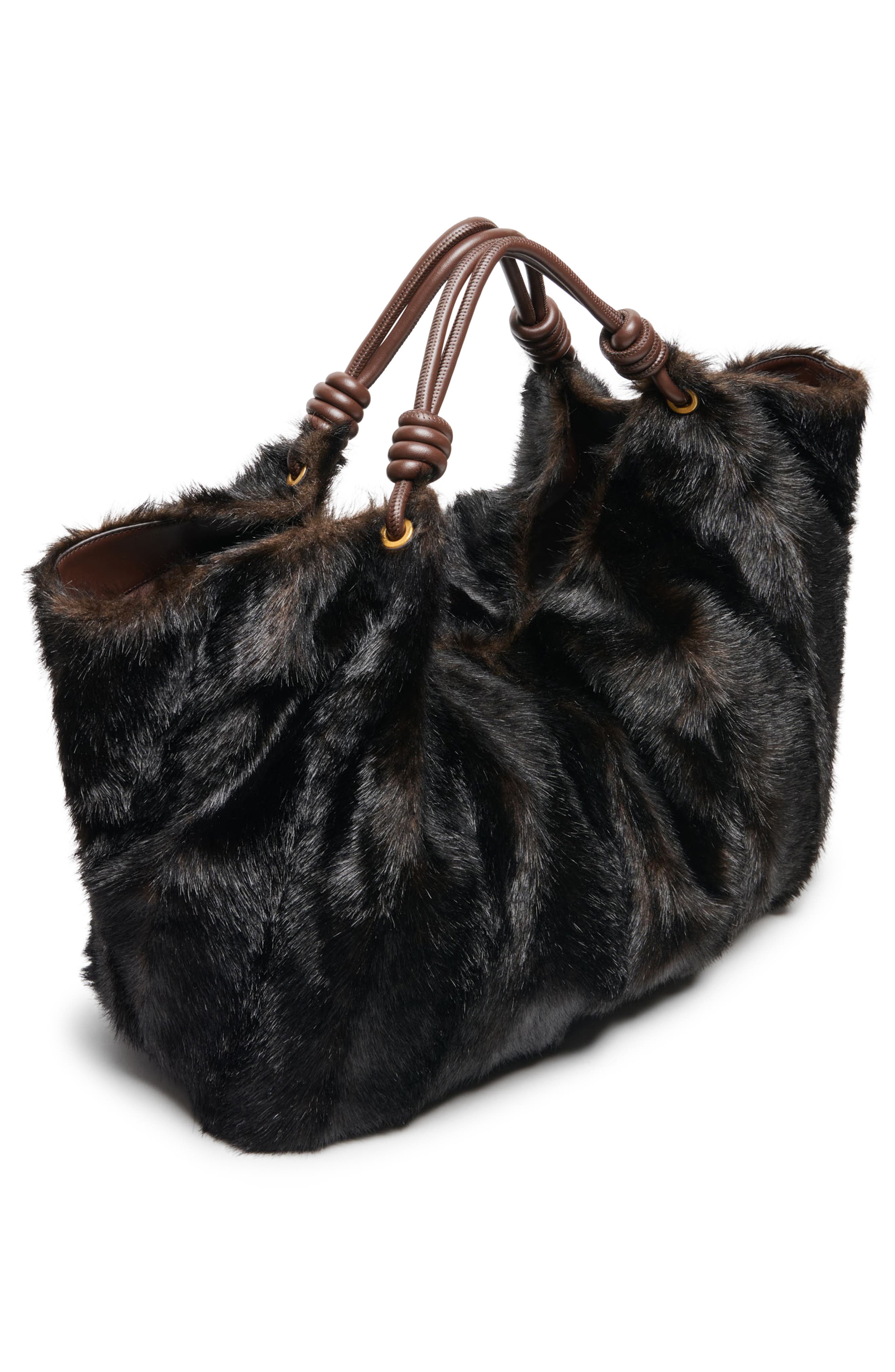 Lilee Faux Fur Hobo Bag, Alternate, color, BLACK/ BROWN