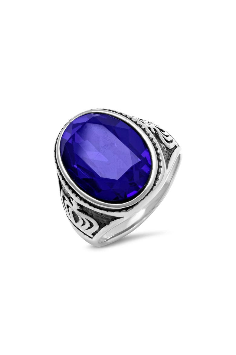 Men's Stainless Steel Ring, Main, color, SILVER/ BLUE