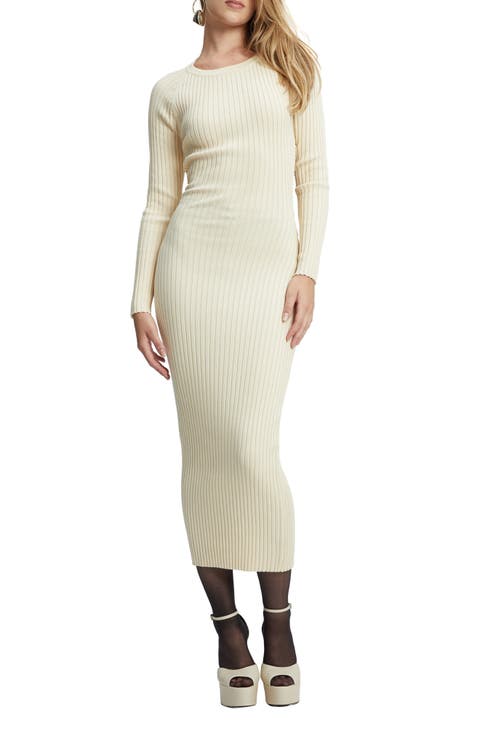 Vigo Rib Twist Back Cutout Long Sleeve Midi Sweater Dress