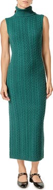 English Factory Sleeveless Turtleneck Cable Stitch Maxi Sweater Dress
