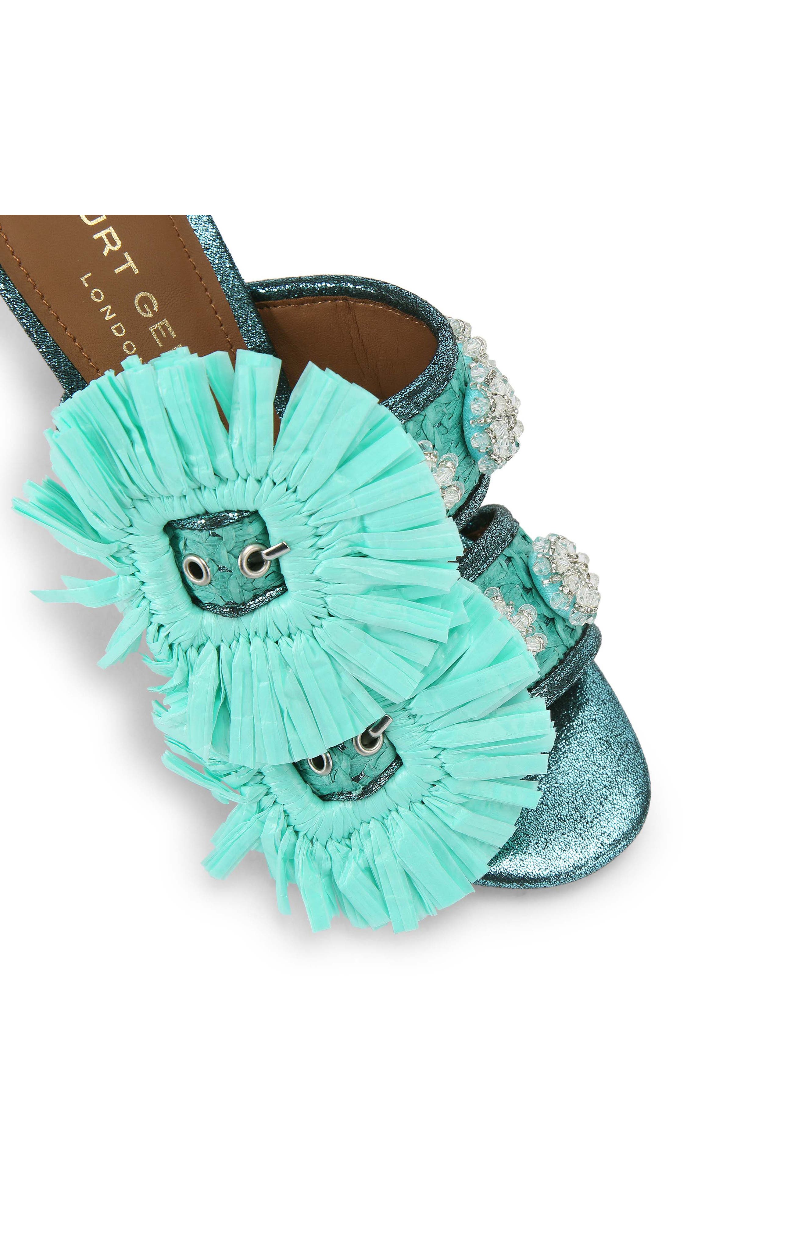 Kurt Geiger London Raffia Flower Buckle Sandal, Alternate, color, Turquoise/ Aqua