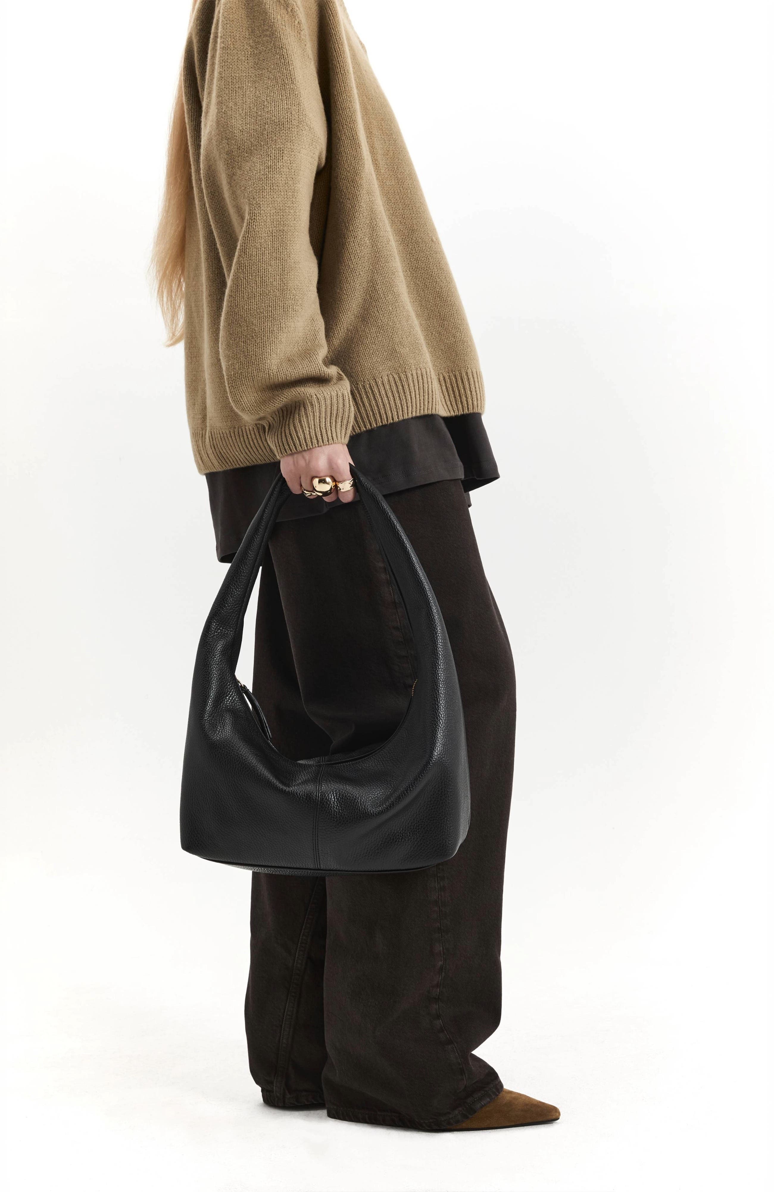 HYER GOODS Leather Everday Shoulder Bag, Alternate, color, Black/Gold
