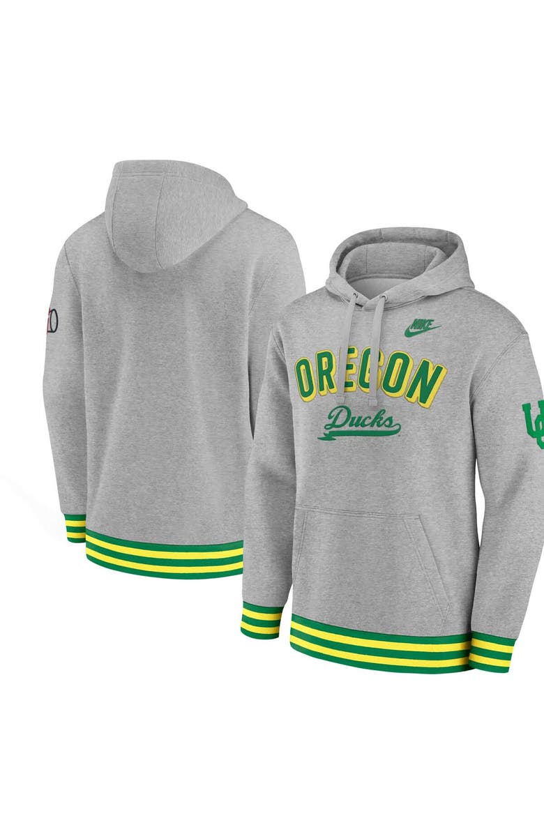 Nike Men
s Nike Heather Gray Oregon Ducks Legacy Retro Pullover Hoodie, Main, color, Heather Gray