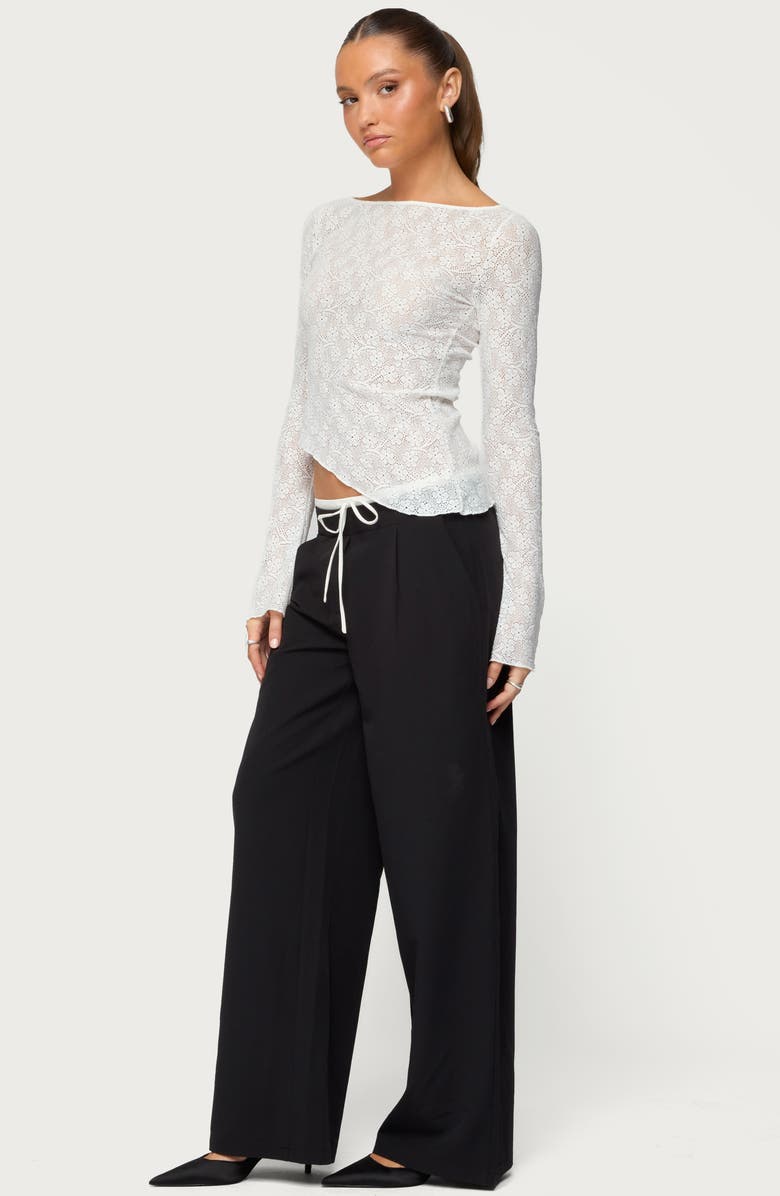 EDIKTED Mare Asymmetric Sheer Lace Top, Alternate, color, White