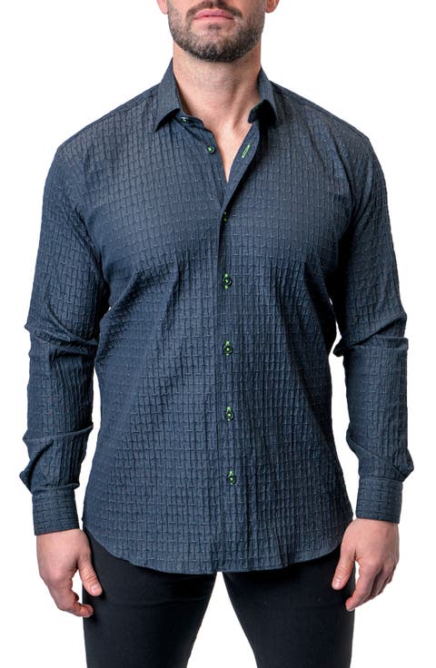 Fibonacci Textured Lines Black Button-Up Shirt