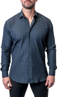 Maceoo Fibonacci Textured Lines Black Button-Up Shirt