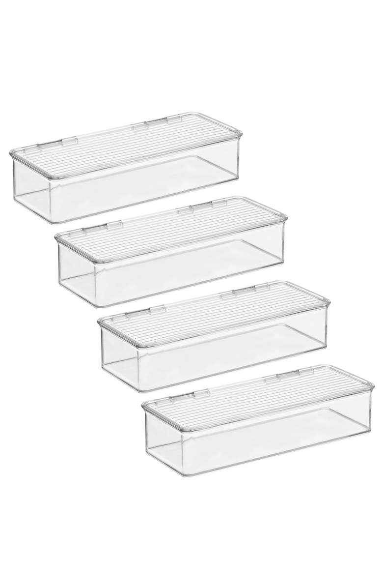 iDesign Stackable Hinged-Lid Pantry Storage Box - Set of 4 - Clear, Main, color, Clear