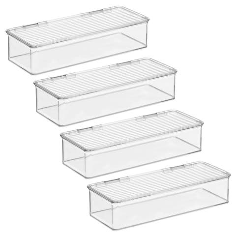 Stackable Hinged-Lid Pantry Storage Box - Set of 4 - Clear