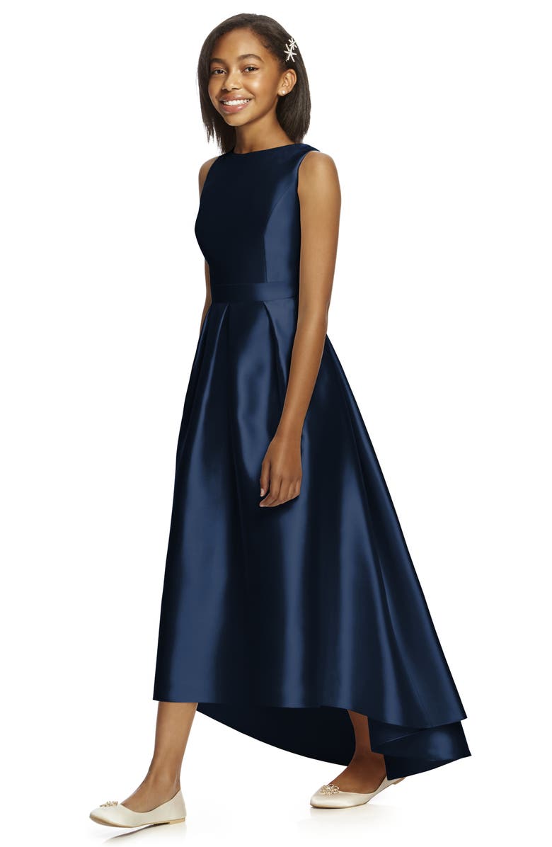 Dessy Collection High/Low Junior Bridesmaid Dress, Alternate, color, 