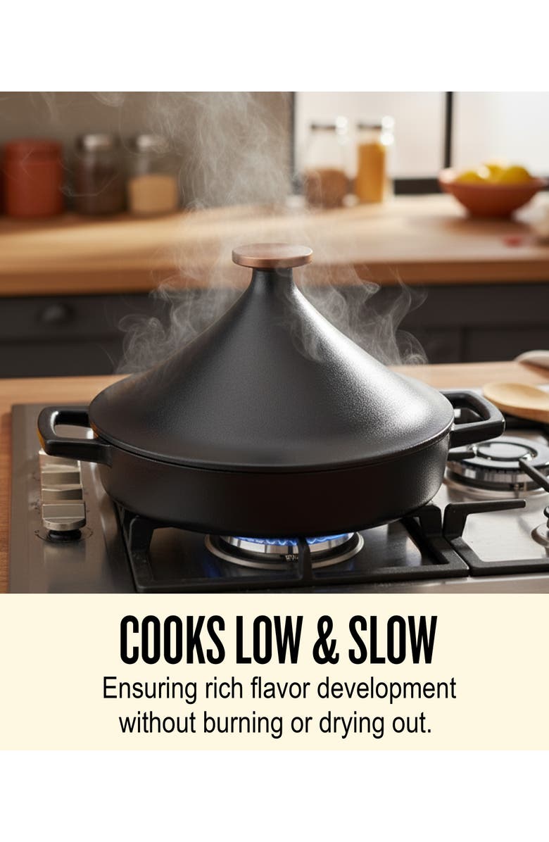 Alva Nori 3Qt Enameled Cast Iron Tagine Pot, Alternate, color, Black
