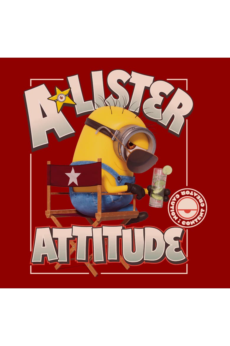 Junior's Minions & Monsters A Star Lister Attitude  Graphic T-Shirt, Alternate, color, Red