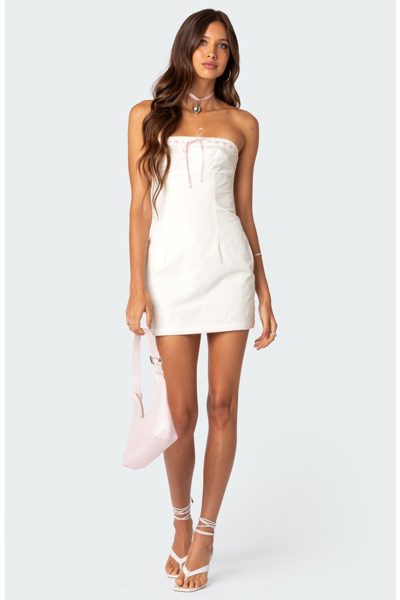 Strapless Cotton Poplin Minidress, Alternate, color, WHITE