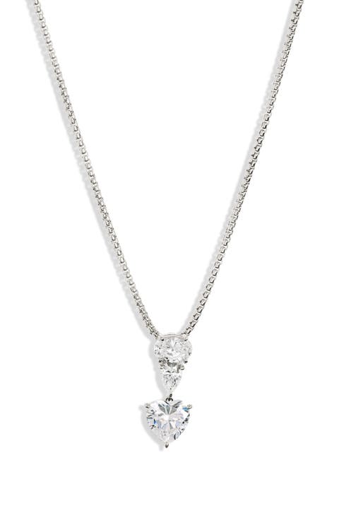 CZ Heart Drop Pendant Necklace