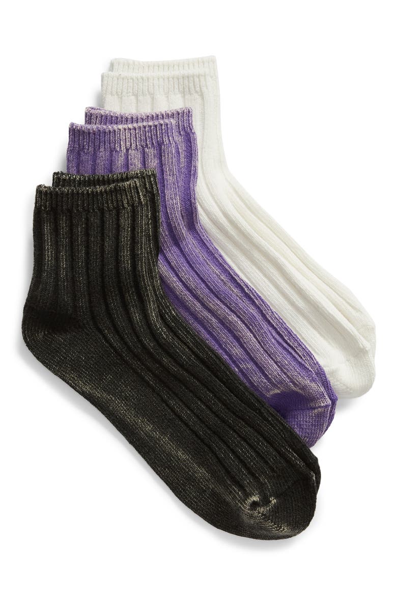 x Claudia Sulewski 3-Pack Salt Washed Ankle Socks, Main, color, PURLE BETA