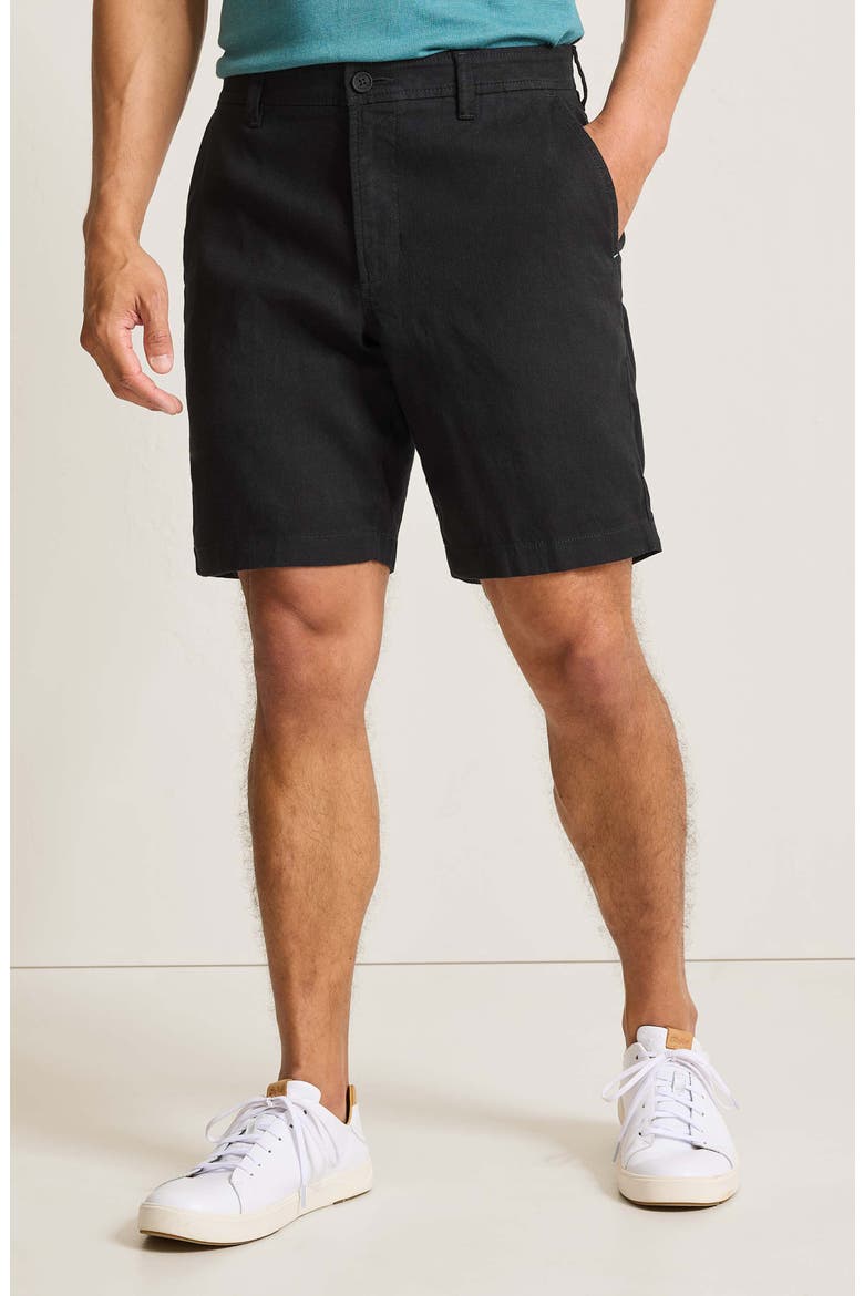Beach Coast Stretch Linen & Cotton Cargo Shorts, Alternate, color, BLACK
