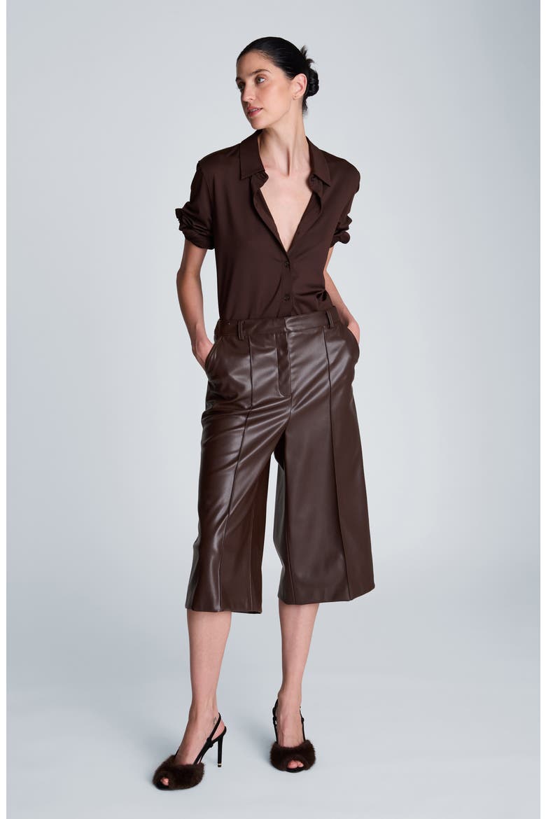 High Waist Pintuck Faux Leather Long Shorts, Alternate, color, MEDIUM BARK