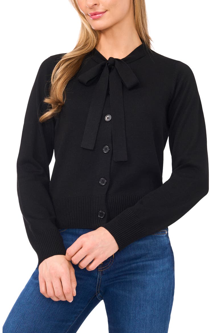 Tie Neck Cardigan, Main, color, RICH BLACK