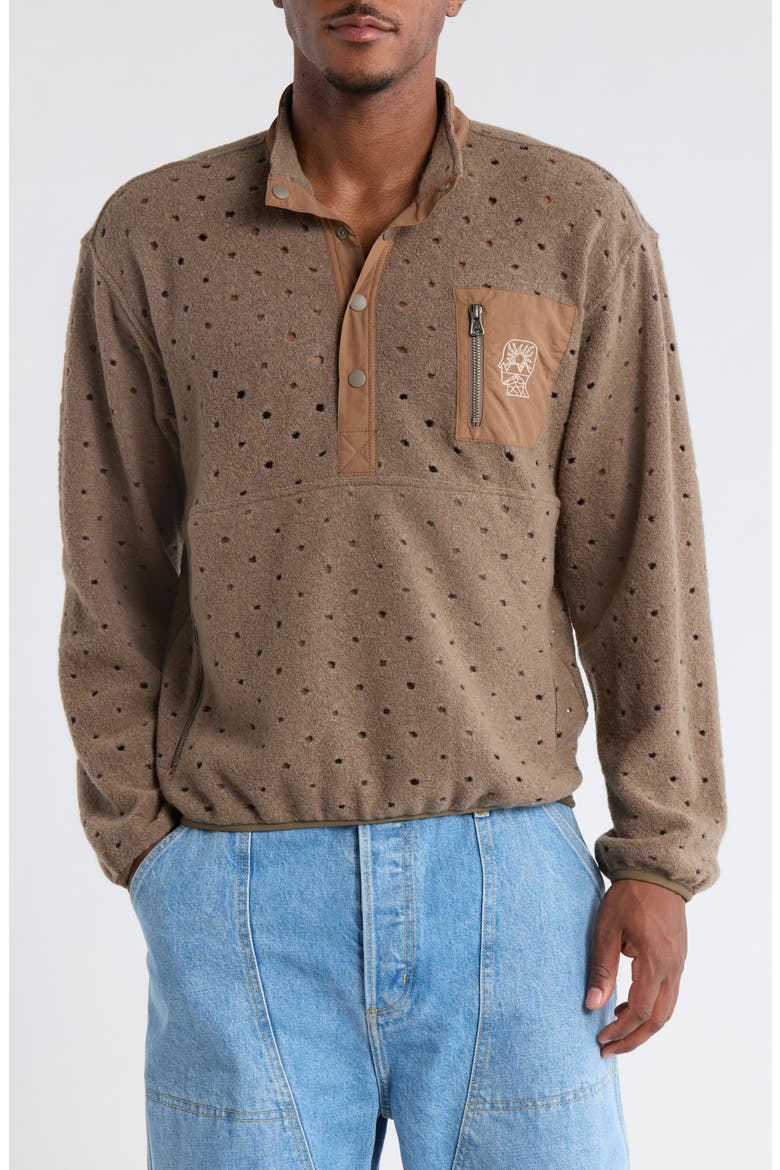 Hole Mock Neck Sweatshirt, Main, color, BROWN