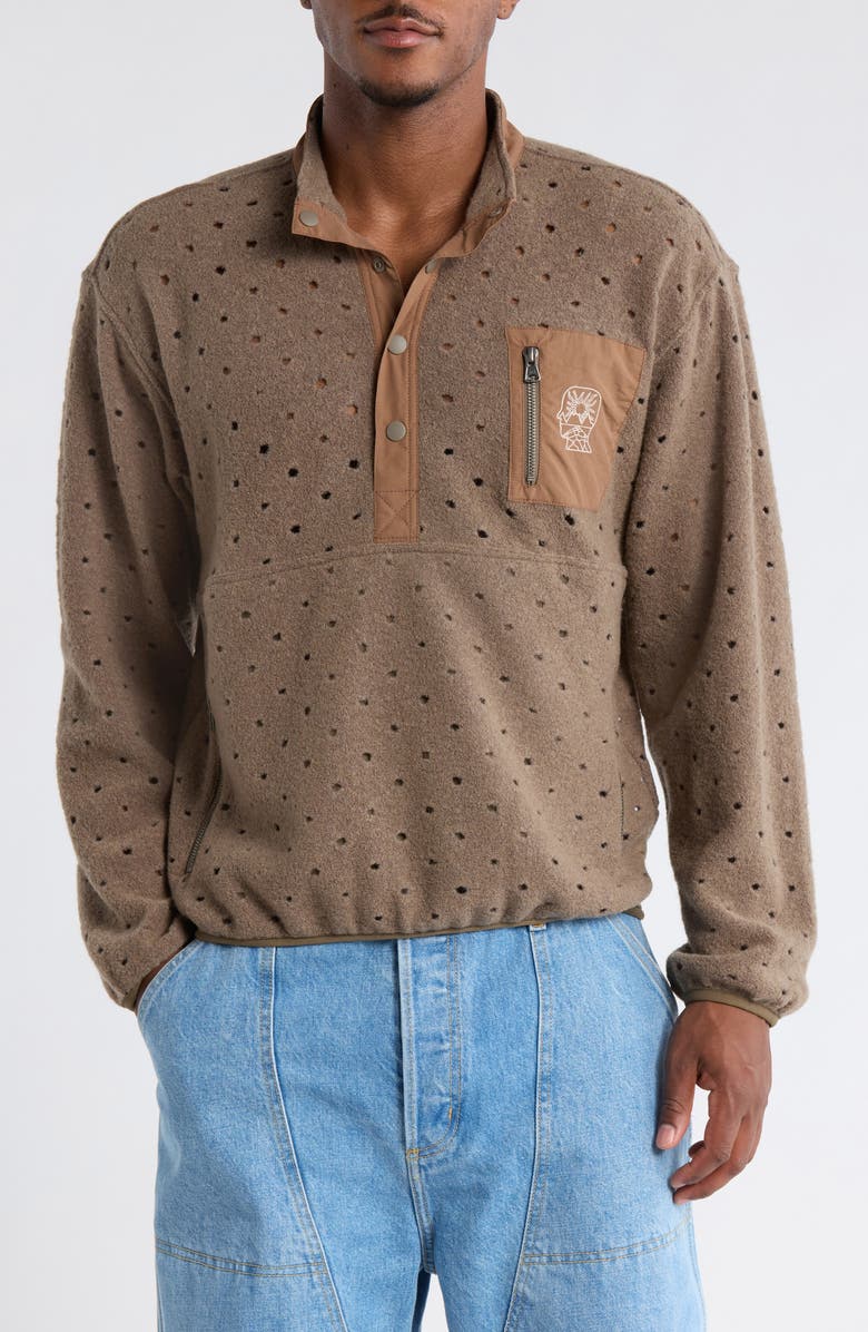 Brain Dead Hole Mock Neck Sweatshirt, Main, color, Brown