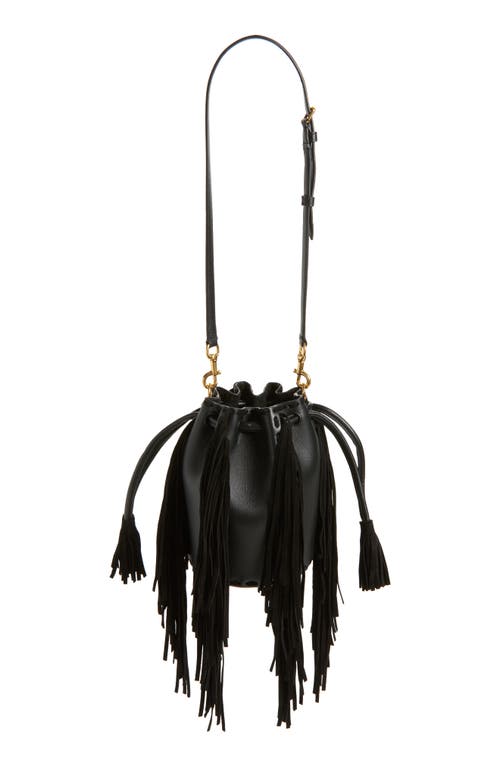 Valentino Garavani Small Nellcôte Fringed Leather Bucket Bag In Black