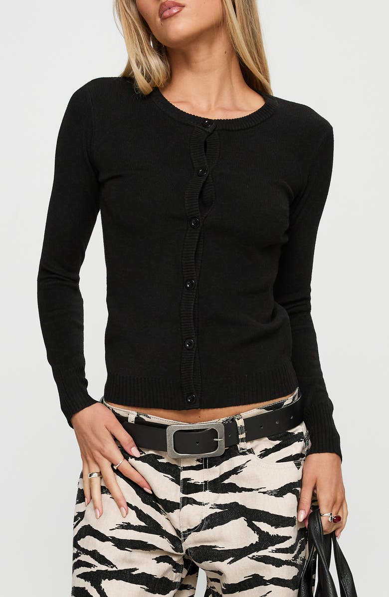 Princess Polly Lauraine Crewneck Cardigan, Main, color, Black