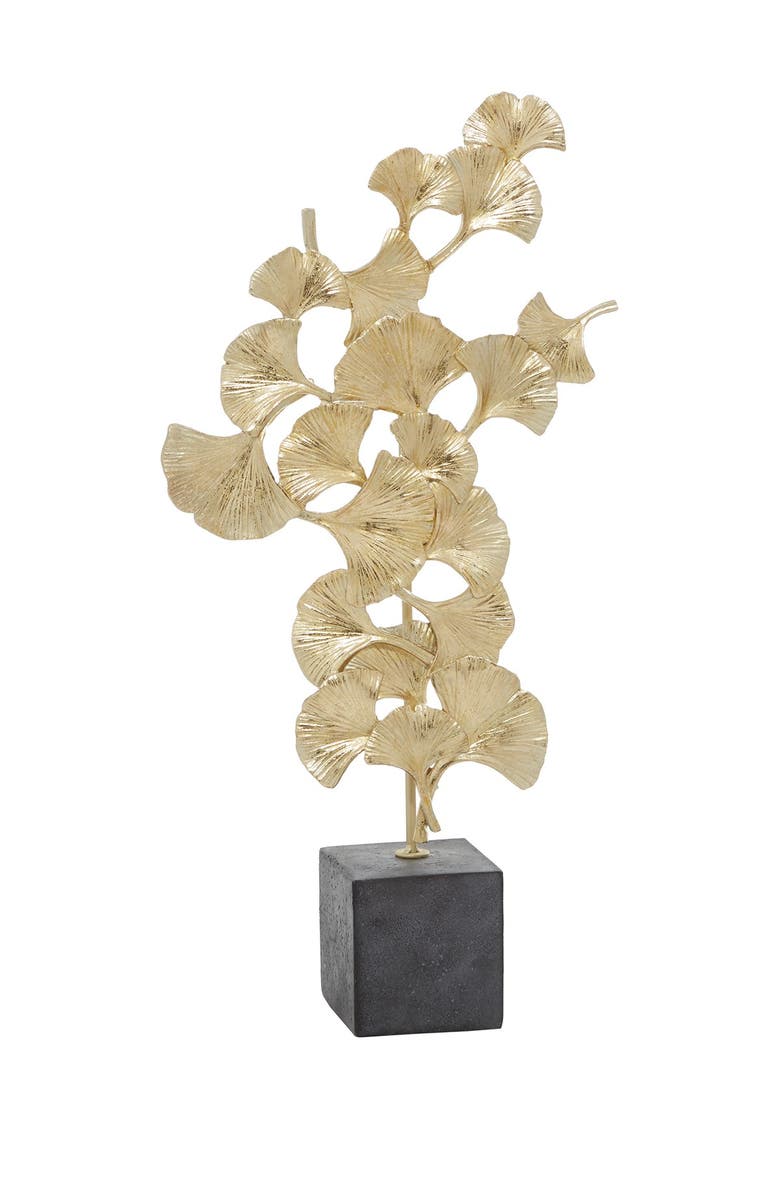 WILLOW ROW Handmade Floral Sculpture with Black Block BasePolystoneGold, Main, color,