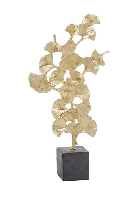 Handmade Floral Sculpture with Black Block BasePolystoneGold