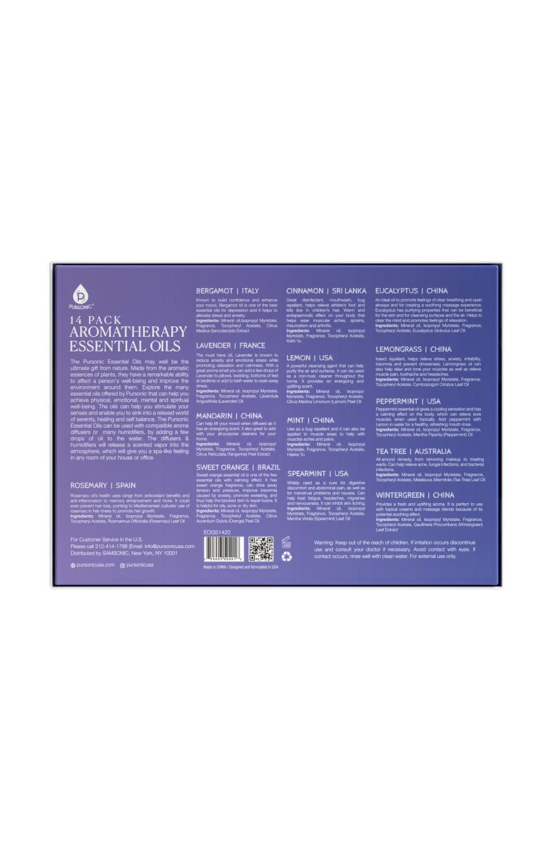 PURSONIC 14 Pack Aromatherapy Essential Oil Gift Set., Alternate, color, Multicolor